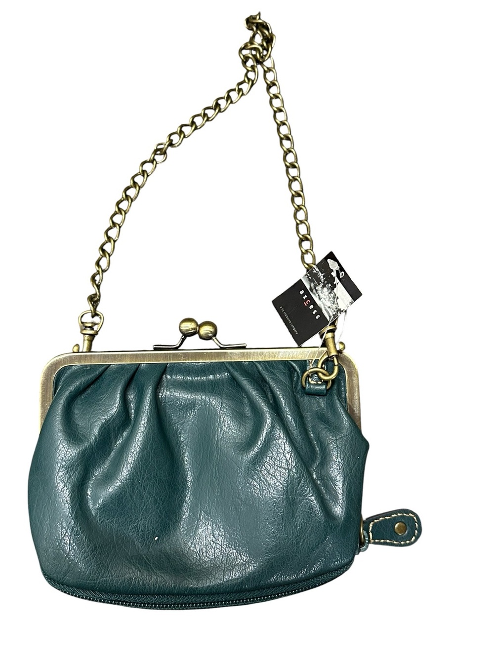 Axcess Liz Claiborne Emerald Green Kiss Lock Purse Chain Strap Y2K Handbag
